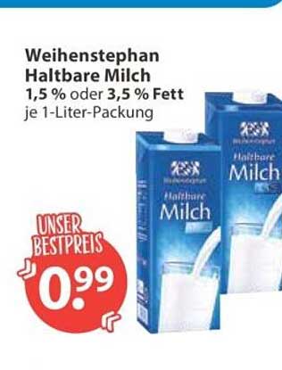 Weihenstephan Haltbare Milch 1,5 % oder 3,5 % Fett je 1-Liter-Packung