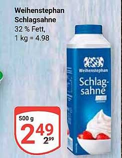 Weihenstephan Schlagsahne 32 % Fett, 1 kg = 4.98