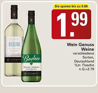 Wein Genuss Weine verschiedene Sorten, Deutschland 1 Ltr. Flasche n. G.=2.79