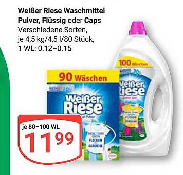 Weißer Riese Waschmittel Pulver, Flüssig oder Caps Verschiedene Sorten, je 4,5 kg/4,5 l/80 Stück, 1 WL: 0.12-0.15