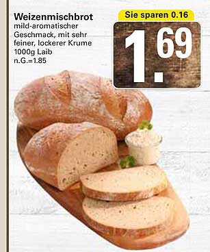 Weizenmischbrot mild-aromatischer Geschmack, mit sehr feiner, lockerer Krume 1000g Laib n.G.=1.85