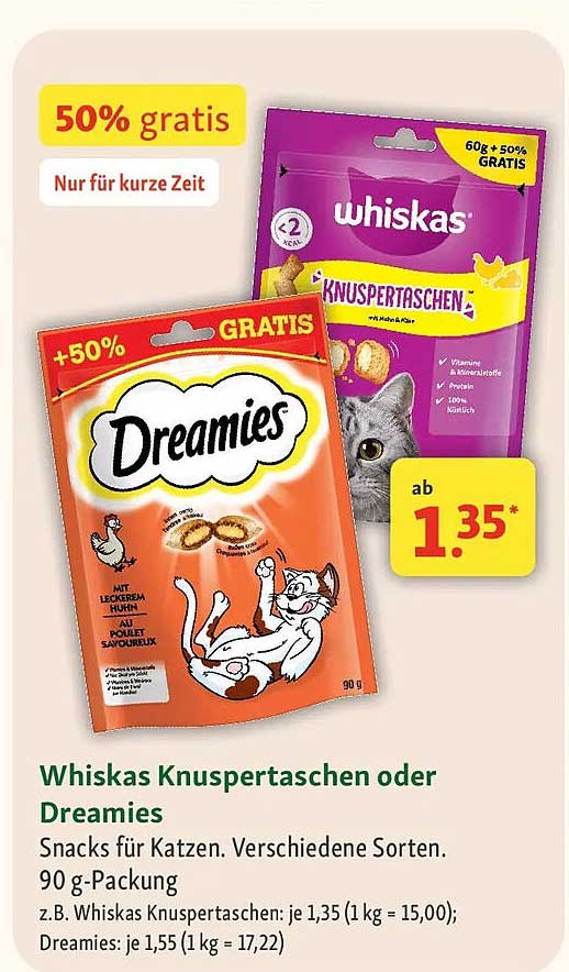 Whiskas Knuspertaschen oder Dreamies