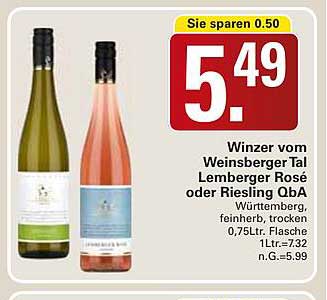 Winzer vom Weinsberger Tal Lemberger Rosé oder Riesling QbA