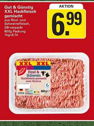 XXL Hackfleisch gemischt aus Rind- und Schweinefleisch, SB-verpackt, 800g Packung