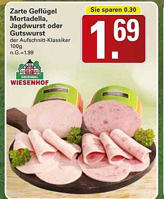 Zarte Geflügel Mortadella, Jagdwurst oder Gutswurst