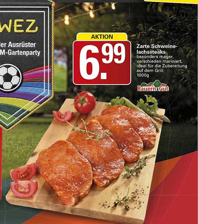 Zarte Schweinelachsteaks besonders mager, verschieden mariniert, ideal für die Zubereitung auf dem Grill 1000g