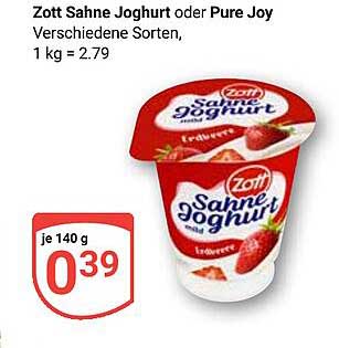 Zott Sahne Joghurt oder Pure Joy Verschiedene Sorten, 1 kg = 2.79