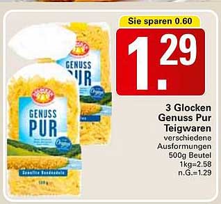 3 Glocken Genuss Pur Teigwaren 500g Beutel