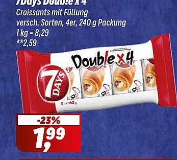 7Days Double X 4 Croissants mit Füllung - 240 g