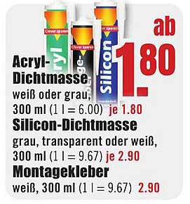 Acryl- und Silikon-Dichtmasse sowie Montagekleber im Angebot