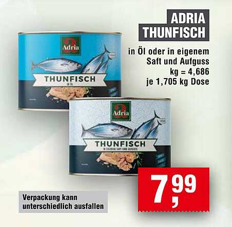 ADRIA THUNFISCH in Öl oder in eigenem Saft