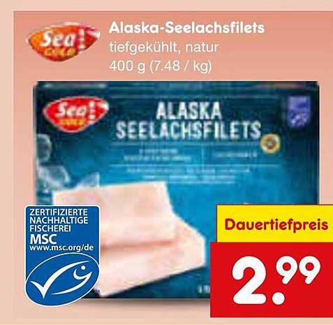 Alaska-Seelachsfilets tiefgekühlt, natur
