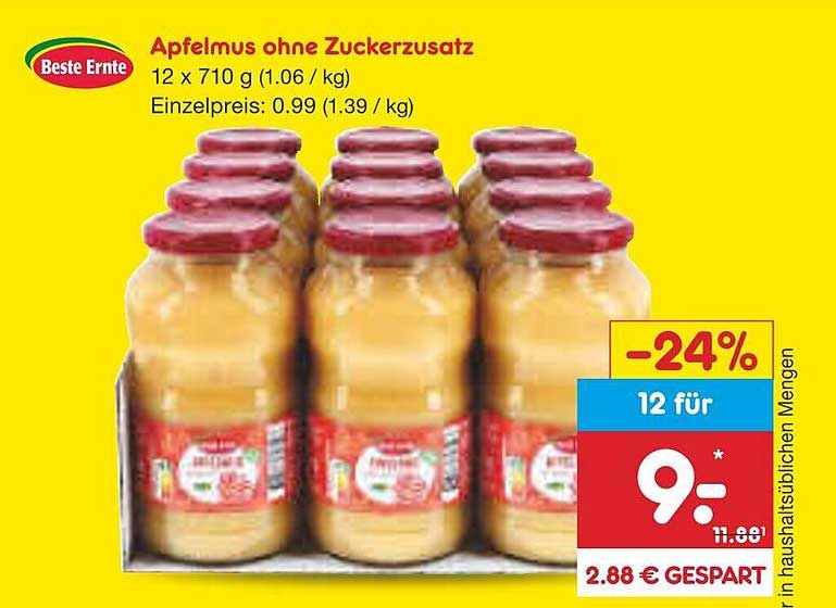 Apfelmus ohne Zuckerzusatz 12 x 710 g