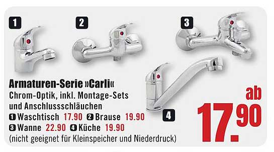 Armaturen-Serie »Carlin« - Chrom-Optik, inkl. Montage-Sets und Anschluss-schläuchen