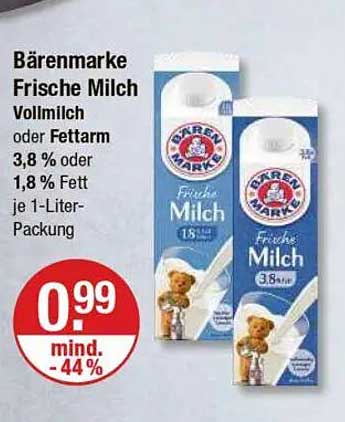 Bärenmarke Frische Milch Vollmilch oder Fettarm 1-Liter-Packung