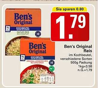 Ben's Original Reis im Kochbeutel, verschiedene Sorten 500g Packung