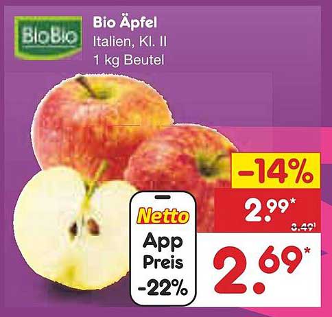 Bio Äpfel Italien, Kl. II - 1 kg Beutel