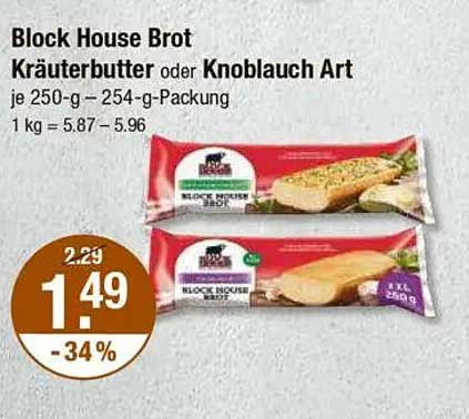 Block House Brot Kräuterbutter oder Knoblauch Art
