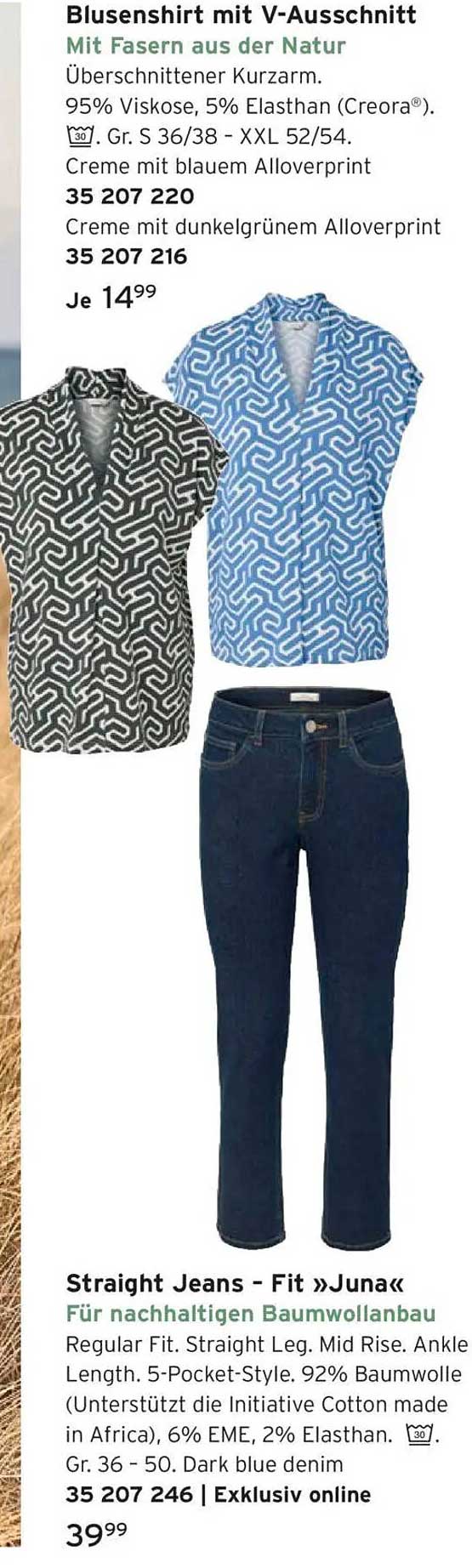 Blusenshirt mit V-Ausschnitt mit Fasern aus der Natur