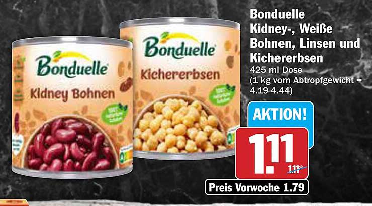 Bonduelle Kidney-, Weiße Bohnen, Linsen und Kichererbsen 425 ml Dose