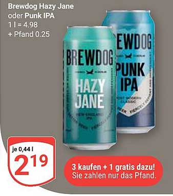 Brewdog Hazy Jane oder Punk IPA - 3 kaufen + 1 gratis dazu!