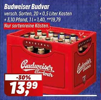 Budweiser Budvar 20 × 0,5 Liter Kasten