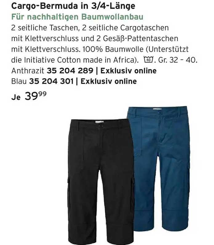 Cargo-Bermuda in 3/4-Länge für nachhaltigen Baumwollbau