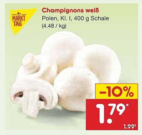 Champignons weiß, Polen, Kl. I, 400 g Schale