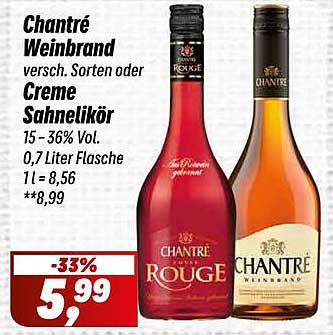Chantré Weinbrand, verschiedene Sorten oder Creme Sahnelikör, 0,7 Liter Flasche