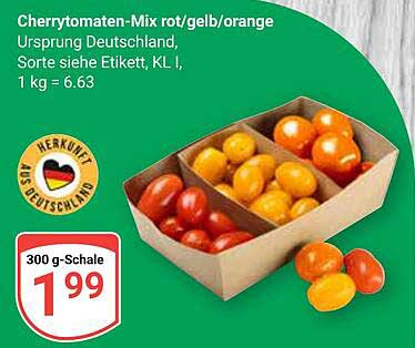 Cherrytomaten-Mix rot/gelb/orange 300 g-Schale