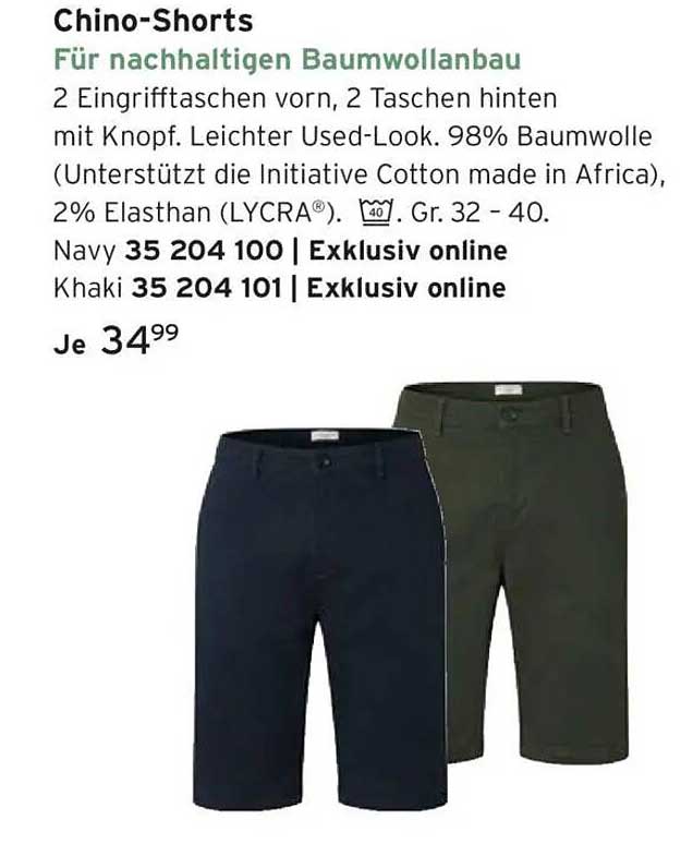 Chino-Shorts für nachhaltigen Baumwollanbau