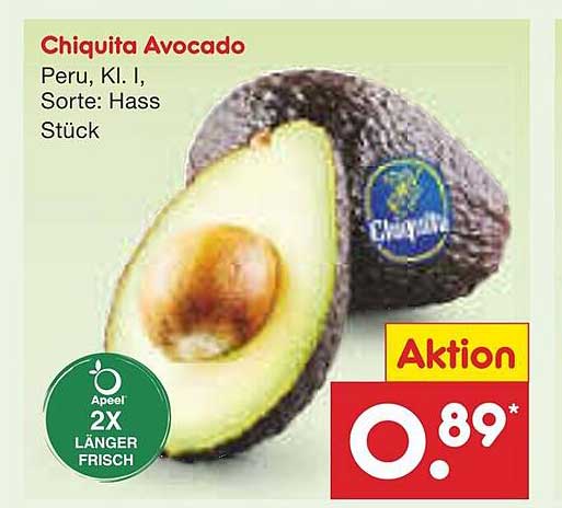 Chiquita Avocado, Peru, Kl. I, Sorte: Hass Stück