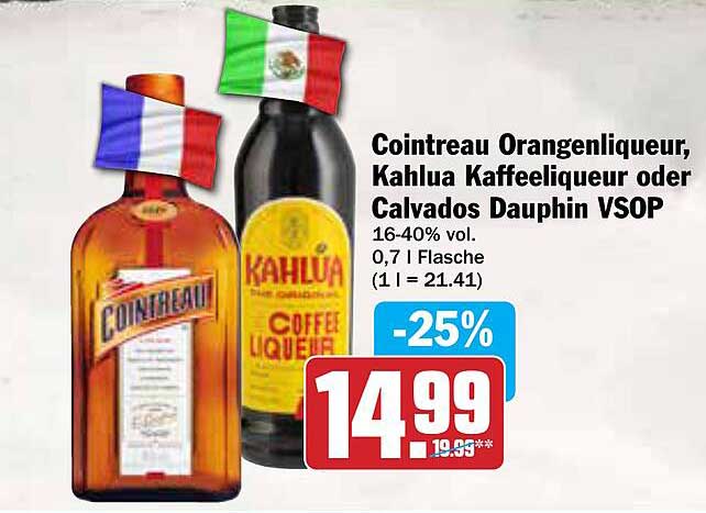 Cointreau Orangenlikör, Kahlua Kaffeelikör oder Calvados Dauphin VSOP -25%
