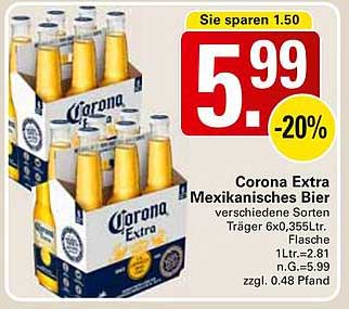 Corona Extra Mexikanisches Bier 6x0,355Ltr.