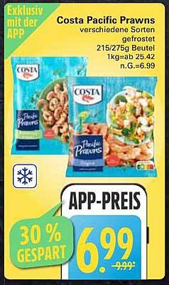 Costa Pacific Prawns verschiedene Sorten gefrostet 215/275g Beutel