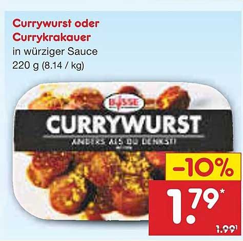 Currywurst oder Currykrakauer in würziger Sauce