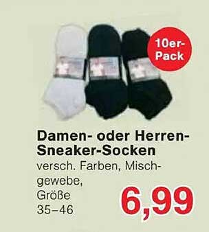 Damen- oder Herren-Sneaker-Socken im 10er-Pack