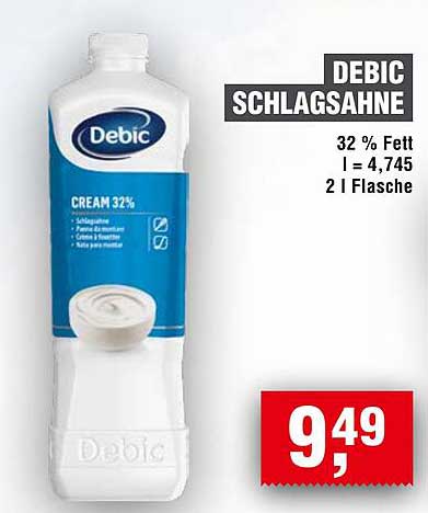 DEBIC SCHLAGSAHNE 32 % Fett - 2 l Flasche