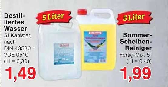 Destilliertes Wasser 5l Kanister und Sommer-Scheiben-Reiniger 5l Fertig-Mix