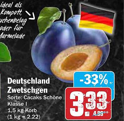 Deutschland Zwetschgen Sorte: Cacaks Schöne Klasse I 1,5 kg Korb