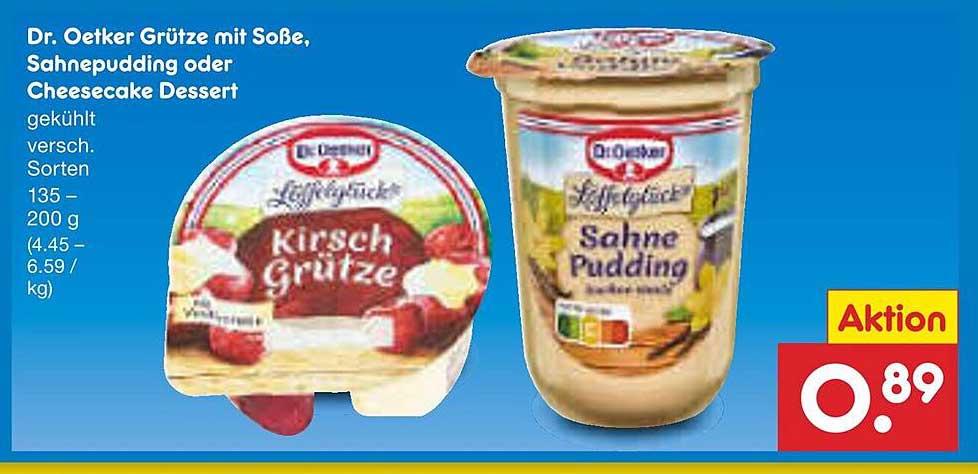 Dr. Oetker Grütze mit Soße, Sahnepudding oder Cheesecake Dessert