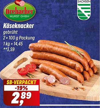 Drebacher Käseknacker - 2 x 100 g Packung
