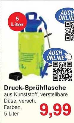 Druck-Sprühflasche aus Kunststoff, verstellbare Düse, 5 Liter