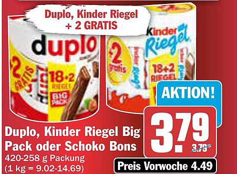 Duplo, Kinder Riegel Big Pack oder Schoko Bons + 2 GRATIS