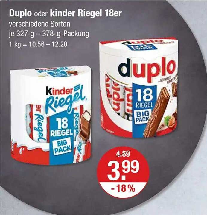 Duplo oder Kinder Riegel 18er