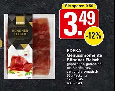 EDEKA Genussmomente Bündner Fleisch - Gepökeltes, getrocknetes Rindfleisch