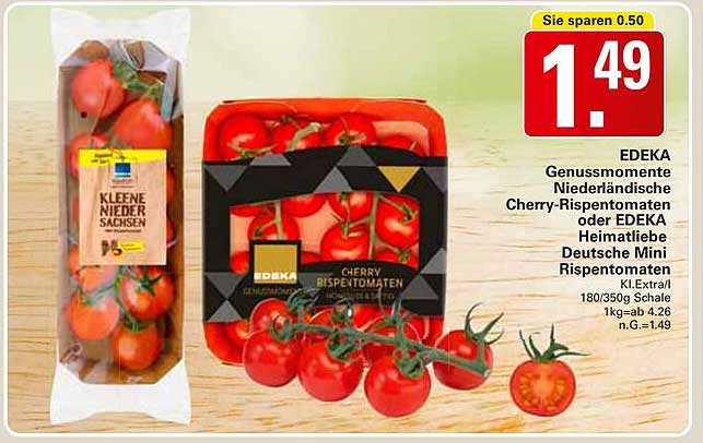 EDEKA Genussmomente Niederländische Cherry-Rispentomaten oder EDEKA Heimatliebe Deutsche Mini Rispentomaten