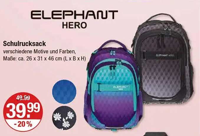 ELEPHANT HERO Schulrucksack - 20% Rabatt auf verschiedene Motive und Farben