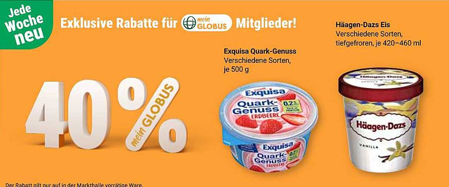 Exquisa Quark-Genuss verschiedene Sorten, je 500 g und Häagen-Dazs Eis verschiedene Sorten, tiefgefroren, je 420–460 ml