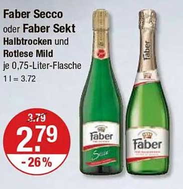 Faber Secco oder Faber Sekt Halbtrocken und Rotelse Mild 0,75-Liter-Flasche